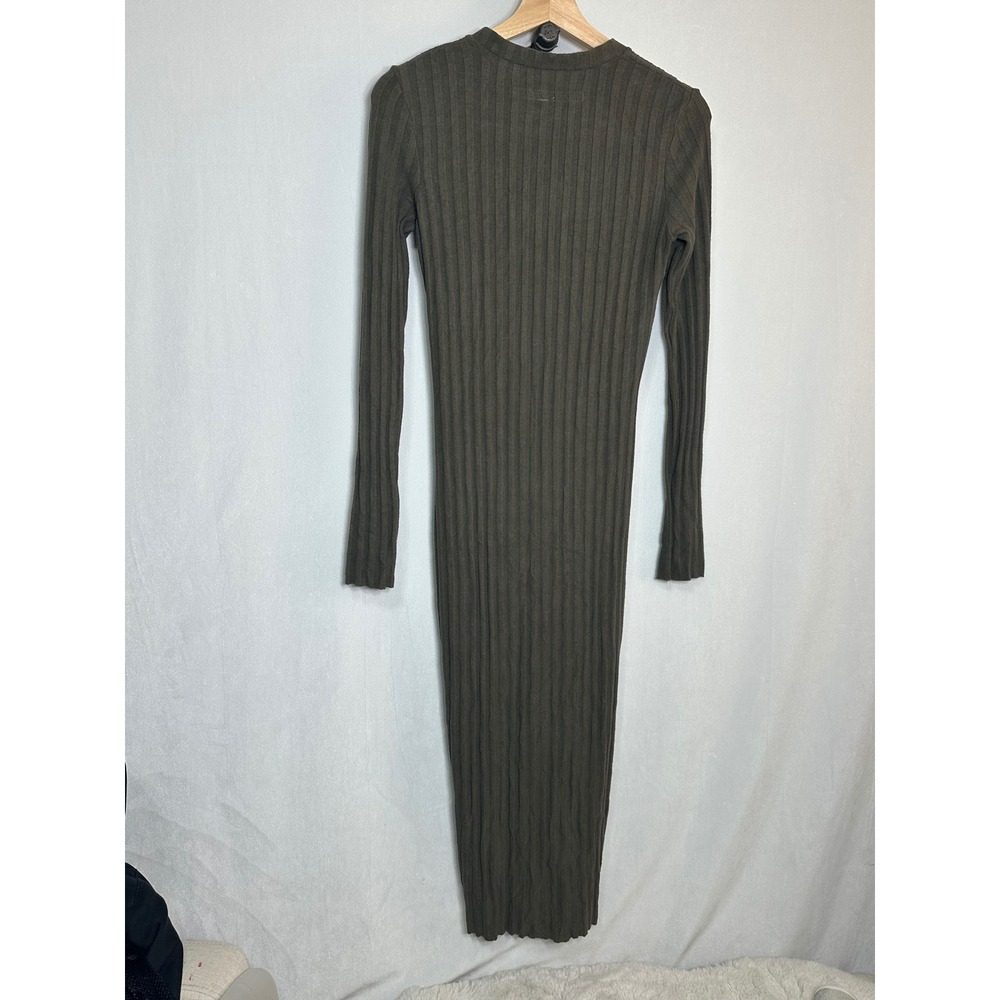 Enza Costa Ribbed Button Down Midi Dress Olive Green Brown Long Sleeve Knit  - S - Picture 8 of 8